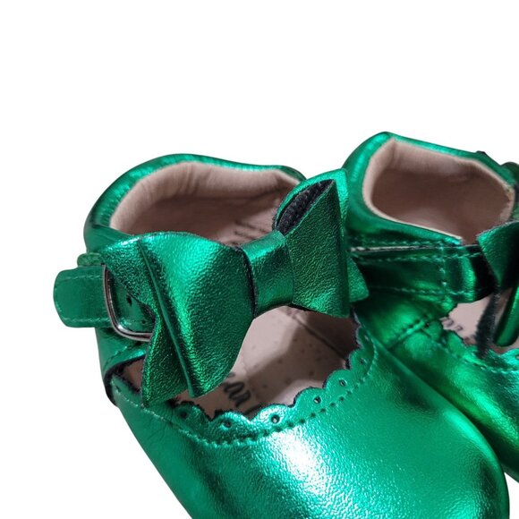 NEW A Bear Co Toddler Size 3‎ Christmas Green Metallic Livs Flats Girls Bow - Picture 5 of 14
